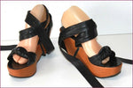 ROBERT CLERGERIE Sandales Compensées Cuir Noir Rubans Cuir T 40 ETAT NEUF