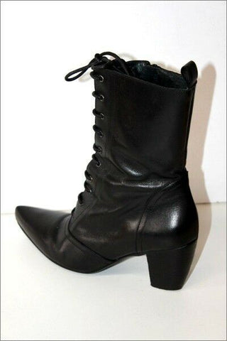 SAN MARINA Bottines à Lacets Cuir Lisse Noir Talons T 36 TTBE