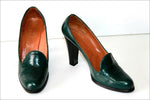 CHRISTIAN DIOR Souliers Escarpins Vintage Tout Cuir Vert Foncé T 6 B / 36 BE