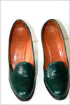 CHRISTIAN DIOR Souliers Escarpins Vintage Tout Cuir Vert Foncé T 6 B / 36 BE