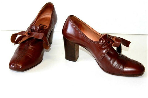 POLLINI Escarpins à Lacets Tout Cuir Vintage T 34.5 BE