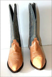 Bottes Santiags Tout Cuir Bicolore Beige et Bleu T 8.5 M / 40.5 TBE