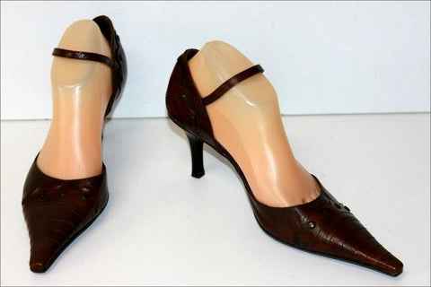 MINELLI Escarpins Pointus  à Sangles Cuir clouté Marron T 40 TBE