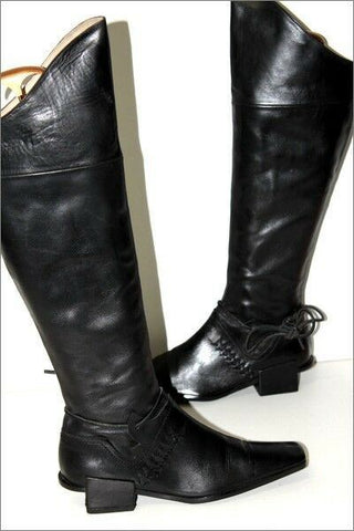 MARITHE & FRANCOIS GIRBAUD Bottes Tout Cuir Noir Talons Carrés T 3.5 / 36 TBE