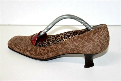 NANDO MUZI Escarpins Tout Cuir Velours Imprimé Marron T 37.5 IT / 38.5 FR TTBE