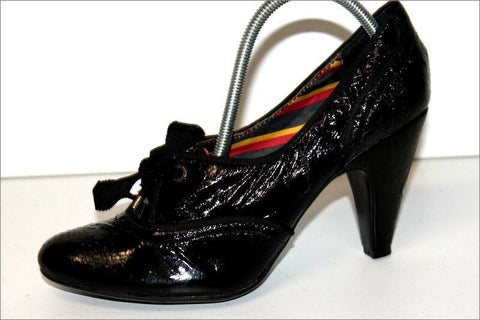 PEPE JEANS Escarpins Cuir Fripé Verni Noir Talons Coniques  T 36 TBE