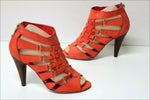 MINELLI Sandales Cuir Mandarine Lanières Zips Talons Hauts T 37 TBE