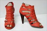 MINELLI Sandales Cuir Mandarine Lanières Zips Talons Hauts T 37 TBE
