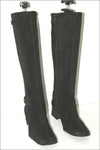 MINELLI Bottes Daim Noir Doublées Cuir Bouts Semi Carrés T 37 TBE