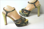 Zara Sandales Toile Satinée Imprimée  et Cuir Vert Pistache Talons Hauts  41 TBE