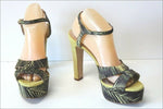 Zara Sandales Toile Satinée Imprimée  et Cuir Vert Pistache Talons Hauts  41 TBE