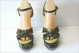 Zara Sandales Toile Satinée Imprimée  et Cuir Vert Pistache Talons Hauts  41 TBE