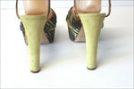 Zara Sandales Toile Satinée Imprimée  et Cuir Vert Pistache Talons Hauts  41 TBE