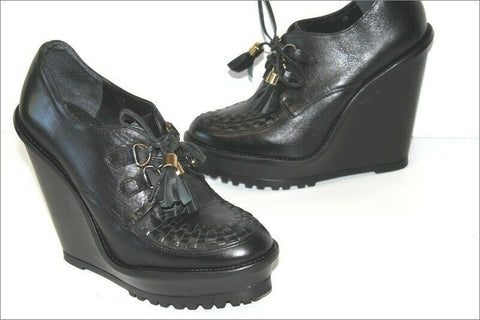 SAN MARINA Escarpins Compensés à Lacets Cuir Noir T 38  ETAT NEUF