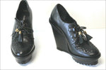 SAN MARINA Escarpins Compensés à Lacets Cuir Noir T 38  ETAT NEUF