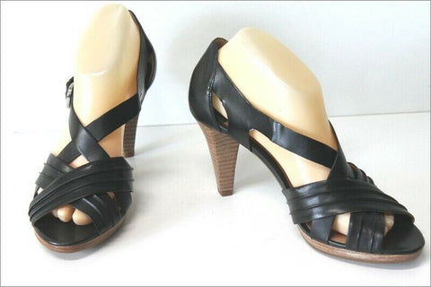 GEOX Sandales à Talons Cuir Noir Lanières T 39.5 TTBE