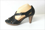 GEOX Sandales à Talons Cuir Noir Lanières T 39.5 TTBE