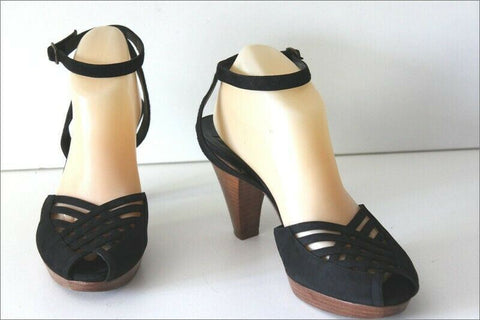 VENISE COLLECTION Escarpins Velours Noir Ajouré T 39.5 TBE