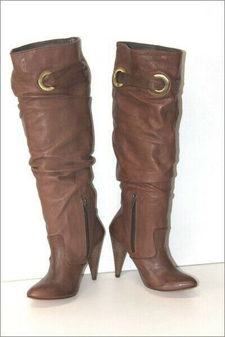 MISSANGA Bottes à Talons Tout Cuir Plissé Marron T 36 TTBE