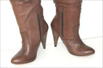 MISSANGA Bottes à Talons Tout Cuir Plissé Marron T 36 TTBE