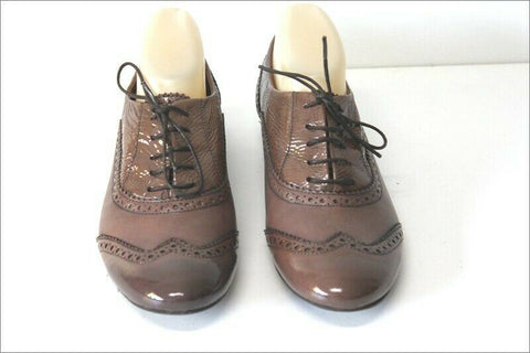 MURATTI Derby à Lacets Cuir Verni Marron Taupe Doublés Cuir T 40 TBE