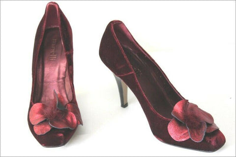 MINELLI Escarpins de Soirée  Velours Bordeaux Talons Hauts T 36 TTBE