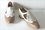 ANDRE Derby à Franges Cuir Bicolore Marron Clair  Blanc T 40 TBE