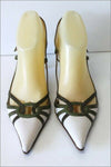 LUCIANO PADOVAN Escarpins Pointus Toile Ecrue  et Cuir Kaki T 38 TBE