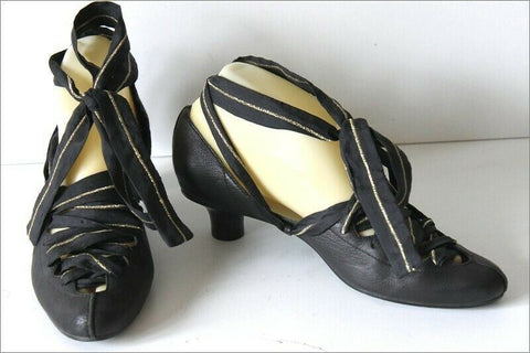 ONE STEP Escarpins Cuir Noir Rubans Doublés Cuir T 37 TBE
