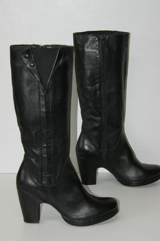 Bottes Fourrées Cuir Noir Doublure Synthétique Hauts Talons T 40 TBE