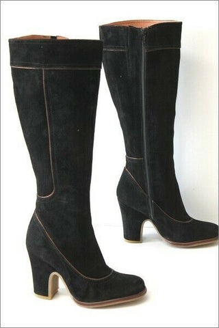 ANDRE Bottes Vintage Daim Noir Doublées Cuir  T 35 TTBE