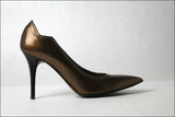 SAN MARINA Escarpins Cuir Lisse marron Aspect Glacé Hauts Talons Fins T 35 TTBE