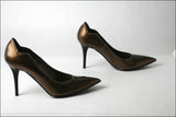 SAN MARINA Escarpins Cuir Lisse marron Aspect Glacé Hauts Talons Fins T 35 TTBE