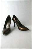 SAN MARINA Escarpins Cuir Lisse marron Aspect Glacé Hauts Talons Fins T 35 TTBE