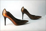SAN MARINA Escarpins Cuir Lisse marron Aspect Glacé Hauts Talons Fins T 35 TTBE