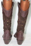 Bottes Cuir Et Daim  Marron Cloutées T 36 TBE