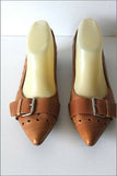 NINE WEST Escarpins Pointus Cuir Ajouré Marron Caramel T 7 / 38.5 TBE