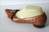 NINE WEST Escarpins Pointus Cuir Ajouré Marron Caramel T 7 / 38.5 TBE