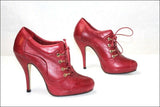 SAN MARINA Escarpins Montants à Lacets Talon Haut Cuir Rouge  T 39 TBE