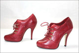 SAN MARINA Escarpins Montants à Lacets Talon Haut Cuir Rouge  T 39 TBE