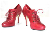 SAN MARINA Escarpins Montants à Lacets Talon Haut Cuir Rouge  T 39 TBE