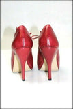 SAN MARINA Escarpins Montants à Lacets Talon Haut Cuir Rouge  T 39 TBE