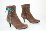 Bottines VIVADONNA Daim marron motif Nœuds bleu T37 TBE