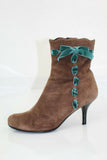 Bottines VIVADONNA Daim marron motif Nœuds bleu T37 TBE