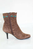 Bottines VIVADONNA Daim marron motif Nœuds bleu T37 TBE