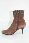 Bottines VIVADONNA Daim marron motif Nœuds bleu T37 TBE