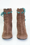 Bottines VIVADONNA Daim marron motif Nœuds bleu T37 TBE