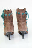 Bottines VIVADONNA Daim marron motif Nœuds bleu T37 TBE