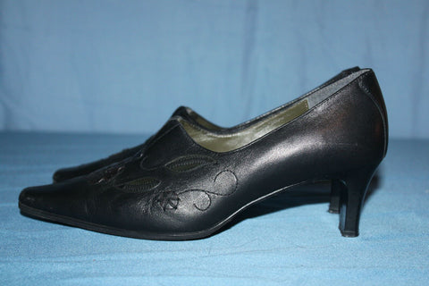 Escarpins AGNES FLO Cuir Noir Motifs Marron T 37 BE