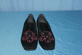 Escarpins LIGELLA  Daim Noir motif fleur noire et rose T 37 BE